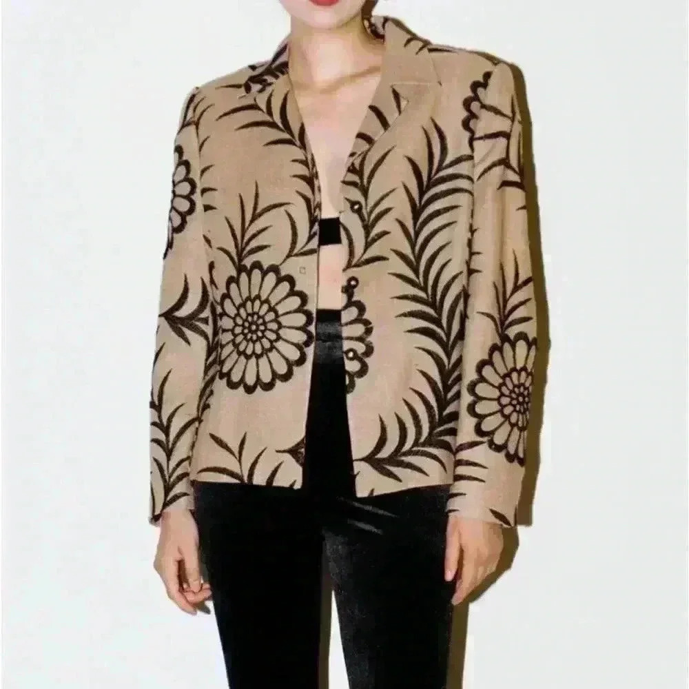 Vintage Carlisle Woven Silk Floral Embroidery Blazer Size 2